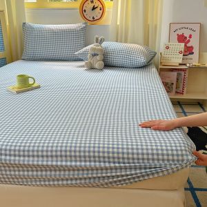 ผ้าปูที่นอนสไตล์ลายสก๊อตผ้าคลุมเตียงที่เหมาะกับผิวผ้าปูที่นอนยืดหยุ่นสำหรับเด็กผู้หญิงห้องเด็กชายคูเวร์ ลิทผ้าปูที่นอนบ้าน (ไม่มีปลอกหมอน)