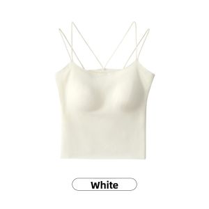 MiiOW | Ice Silk Thin Strap Vest Top With Chest Pad Prevent Exposure One Piece Cat Woman Summer Bra Underwear Womens Slim Fit U Neck
