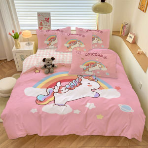 Pure Cotton Cartoon Unicorn Bedding Set for Girls 4-Piece Comforter Cover Sheet And Pillowcase Duvet Cover Bedding Set