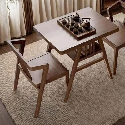 Solid Wood Tea Table with 2 Chairs Space-Saving Furniture