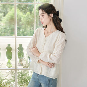 French Gentle Style Lace Shirt Womens Loose Slimming Top Spring Autumn High-End Sensation Open Cardigan Long Sleeve V-Neck