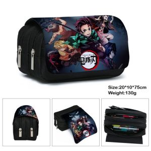 Demon Slayer Kimetsu No Yaiba Stove Door Nezuko Pencil Case Double Layer Pencil Box Large Capacity Anime Secondary Element