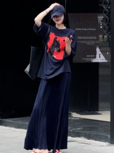 SHANGSHA | Summer Stylish Luxury Elegance Feminine Tshirt Dress Set