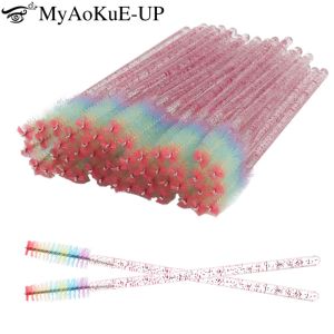 50pcs Disposable Crystal Eyelash Brush Eyebrow Lifting Comb Spoolie Brushes Mascara Wands Applicator Lash Extension Makeup Tool