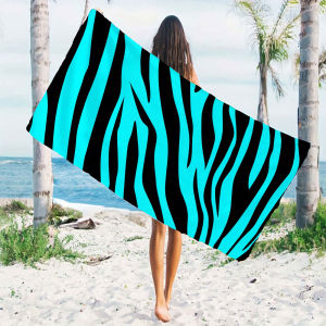 Cyan Black Zebra Print Quick Drying Microfiber Beach Towel Lightweight for Swimming Camping Yoga - Bath Towel