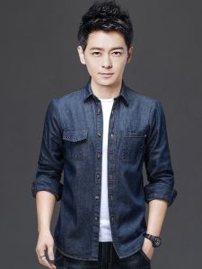 ROMON | Lormen Mens Denim Shirt Long Sleeve Casual Jacket Outerwear Autumn Fashion Urban Standard Fit Button Detail Washed Cotton 100%