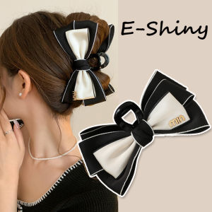 Women Elegant Double Sided Black White Bow Knot Hair Claw Large Satin Hair Clip for Women Girls Thick Hair Accessories Headwear