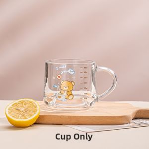 TEKANAI | Aesthetic Breakfast Milk Cup Print Measure Glass Cup Lid Spoon