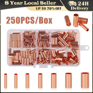 250PCS /7sizeCopper Connecting Pipe Wire Joint Small Copper Tube Intermediate Joint Direct Connection Pressure Pipe Cold Pressed
