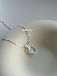 Ice Transparent Moonstone 925 Silver Summer Seal Clavicle Chain Ins Silver Necklace Womens Fashion Jewelry Crystal Ocean Biota