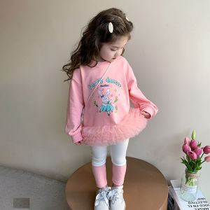 ชุดเดรสกระโปรงทรงเค้กแฟชั่นฤดูใบไม้ผลิและฤดูใบไม้ร่วงสำหรับเด็กผู้หญิง ชุดสองชิ้นแขนยาวคอตตอน ชุดเด็ก