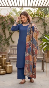 DEBAYU Nayo Cotton Solid Straight Kurta Set with Dupatta Size S to XXL Malaysia