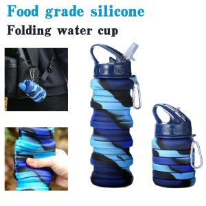 Food Grade Silicone Foldable Water Bottle for Sports Reusable Leakproof Water Bottle with Carabiner Collapsible Water Bottle