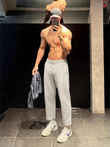 OUMULONG | White Gray Mens Fitness Nine Part Straight Legged Trousers Thin Summer Basketball Running Casual Sports Pants