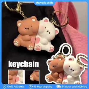 1Pair Cute Resin Bear Couple Magnetic Keychain Cartoon Animal Doll Bag Pendant Kawaii Key Chains Gifts for Lovers Ornaments