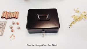Cash Box with Lock Key and Money Tray Large Money Box for Cash Metal Lock Box for Money Cashier Box