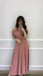SV 6784 - Ellicia Sabrina Dress | Silvervogue | Gaun Katun Rajut Stretch Midi Pakaian Wanita