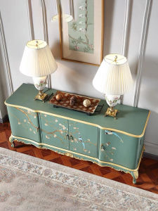 French Painted Entrance Hallway Cabinet Luxury Villa Wooden Artistic Storage Sideboard Living Room Decorative Wall Shelf