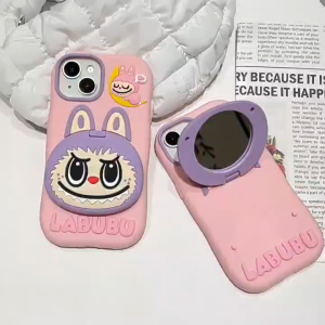 (SG Seller) Labubu Phone Case For IPhone 15 / 15 Pro Max / 14 / 14 Pro Max Silicone Back Cover Cartoon Phone Case with Mirror and Holder