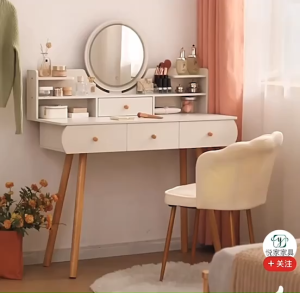 โต๊ะเครื่องแป้ง โต๊ะแต่งหน้า โต๊ะเครื่องแป้งพร้อมกระจก โต๊ะเครื่องแป้งสไตล์เกาหลี สไตล์นอร์ดิกที่ทันสมัย กระจกมีไฟ สไตล์เกาหลี 100 CM ถูกสุด