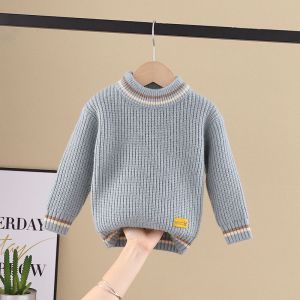 Thickened Fleece Childrens Knitwear round Neck Pullover Base Shirt for Boys And Girls Baby Autumn Winter Warm Temperature Regulation Long Sleeve