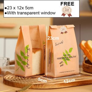 50pcs Loaf Kraft Paper Bag Toast Bread Packaging Self-Sealing Food Bag Kraft Paper Bag for Cookies Snacks Dessert Pastry Bag Bread Cake Accessories