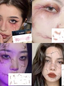 Halloween Broken Doll Makeup Tattoo Sticker Dark Crack Facial Eye Corner Bloodshot Blood Mark Fake Wound Sticker