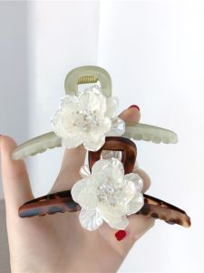 Large Size Tea Rose Hair Claw Clip Elegant Vintage Style Hair Accessories for Women Girls Sweet Fresh out New 2024 Spring Summer