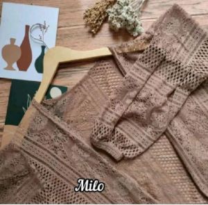 Kardigan Brokat Panjang Lengan Balon Outer Kondangan Wanita Simple Elegan Bahan Brokat Premium