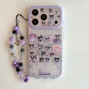 Sanrio | Luxury Frosted Translucent Purple Kuromi Shockproof Phone Case For iphone 17 16 15 Pro Max Cute Star Style Back Cover With Chain