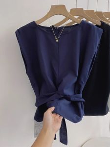 Shenzhen Nanyou High-End Famous Brand Womens Chic Twist Shoelace Sleeveless Shirt Cross Thin and Breathable Light and Thin Small Shirt