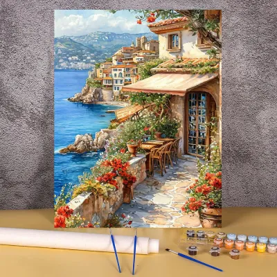 Diy Oil Painting By Numbers Seaside Town Picture with Paint Coloring By Number on Canvas for Living Room Home Decor Landscape