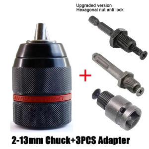 Self locking Threaded Keyless Metal drill chuck 1/2-20UNF 1.5-13mm  Quick Changing Tool Hex Round Wrench Adapter