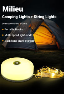 LED Camping Light Strip Hand Crank Reel Magnetic 8M Warm White Multicolor for Tent Outdoor Garden Decoration Rechargeable