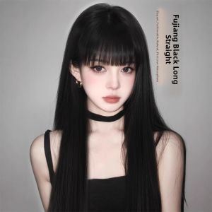 MONLEYTA | Womens Long Straight Hair Wig Thin Summer Style Airy Bangs Sweet Natural Look Full Head Lolita Round Face Popular JK