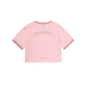 SuaMoment Casual Loose Short Sleeve T-Shirt Men Women Spring Autumn Fashion Print Color Block Collar Gothic Font Cotton Tee