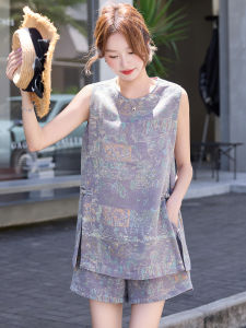 Shalldoer | New Chinese Style Sleeveless Vest And Shorts Two-Piece Set Womens Fashionable Cheongsam Suit Summer 2025 Round Neck Short Sleeve