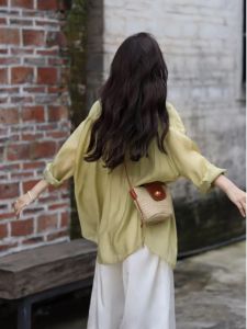 2024 New Ins Straw Woven Mini Bucket Bag Crossbody Shoulder Bag for Women Summer Beach Vacation Casual Soft Fabric Purse