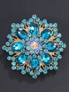 Fashion Elegant Flower Brooch with Blue Glass Diamonds