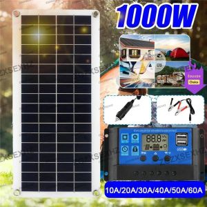 แผงโซลาร์เซลล์กลางแจ้ง 1000W 12V พร้อมตัวควบคุมการชาร์จ 50A 100A สำหรับชาร์จโทรศัพท์ รถบ้าน รถยนต์ MP3 PAD แบตเตอรี่