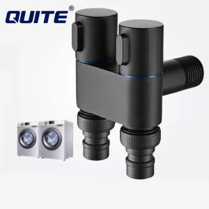 QUITE Black G1/2 Mini Multifunctional Tap Alloy One In Two Out Dual Control Washing Machine Tap Toilet Triangular Valve