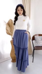 Vero.ve Rok panjang Mayung Beraksen Susun 3 Kantong Hyget premium Rok muslim/Lebar Payung Kerutan Terbaru Termurah Terlaris