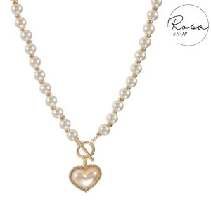 [SG Stock] Rozza Necklace Pearl love Elegant For Woman Casual Party