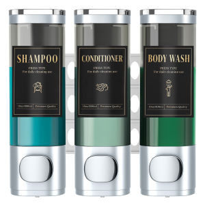 เครื่องจ่ายยาสระผมและครีมนวด Luxspire ไม่ต้องเจาะฝักบัวอาบน้ำติดผนังเครื่องจ่ายสบู่เหลว2ห้องพร้อมป้ายกันน้ำเครื่องจ่ายสบู่เหลวเติมได้ง่ายสำหรับโรงแรมห้องน้ำห้องครัวฝักบัว