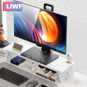 ที่วางโน๊ตบุ๊คขาตั้งจอมอนิเตอร์ปรับระดับได้พอร์ต USB ขยายจัดระเบียบเดสก์ท็อป พร้อมที่เก็บคีย์บอร์ด