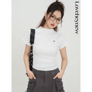 loveheynew | Áo Thun Cổ Cao Tay Ngắn Màu Đỏ