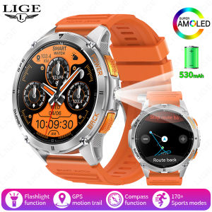LIGE | LIGE New GPS Sports Tracker Smart Watch Men 1.43" AMLOED Screen 530mAh Battery Heart Rate Compass LED Flashlight Man Smartwatch