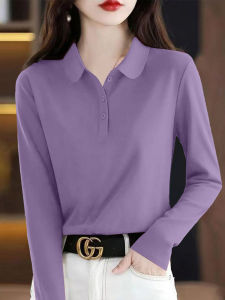 เสื้อโปโลคอโปโลแขนยาวผ้าฝ้ายแท้สำหรับผู้หญิง ฤดูใบไม้ร่วง/ฤดูหนาว 2025 ทรงหลวม ทรงสลิม ลดอายุ แฟชั่นอเนกประสงค์ เสื้อผ้าทำงาน
