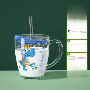 Ultraman Childrens Milk Glass Straw Cup with Scale Home Use Heatable Water Cup Small Kids Anti-fall Glass Straw Cup