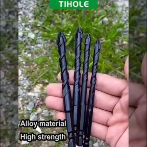 TIHOLE Cross Hex Tile Drill Bits Set Hard Alloy Triangle Stone Carbide Glass Metal Ceramic Concrete Wood Plastic Hole Opener Anti rust Tip Head Drill Bit Wall Punching Universal Cross Drill Tool german stainless steel  Drill